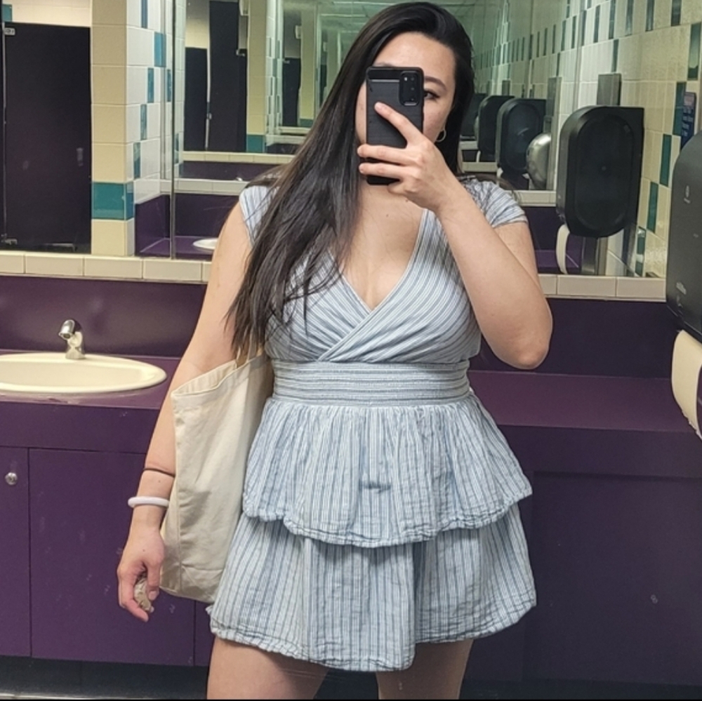 AE TIERED COTTON Tiered Skater A Line SHORT MINI DRESS